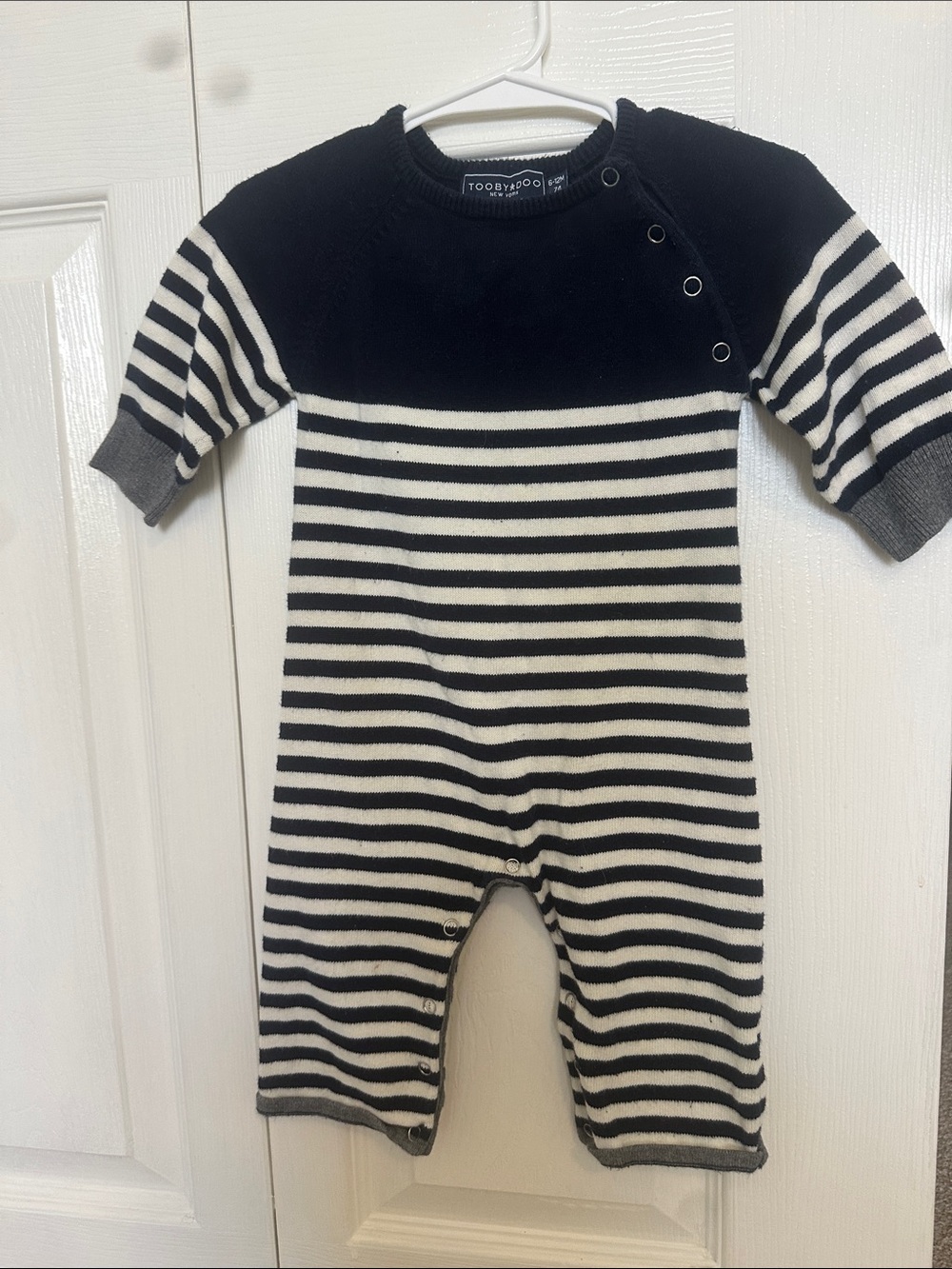 Toobydoo Navy & White Striped “Theo” Knit Jumpsuit 6-12M